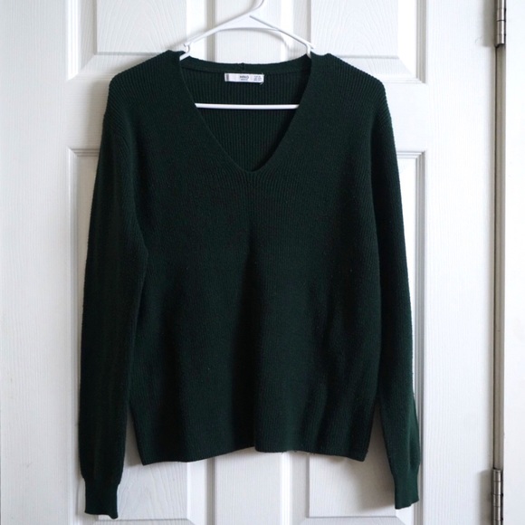 Mango Sweaters - Mango Dark Green Sweater V Neck MNG Basics XXS Holiday Perfect